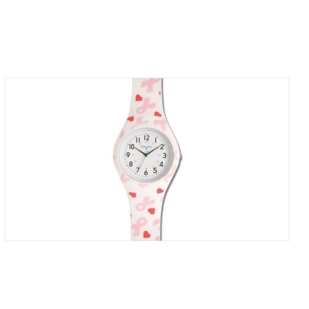 Nurse Mates ribbons hearts nurse watch water-resistant silicone strap -Pink/ Red